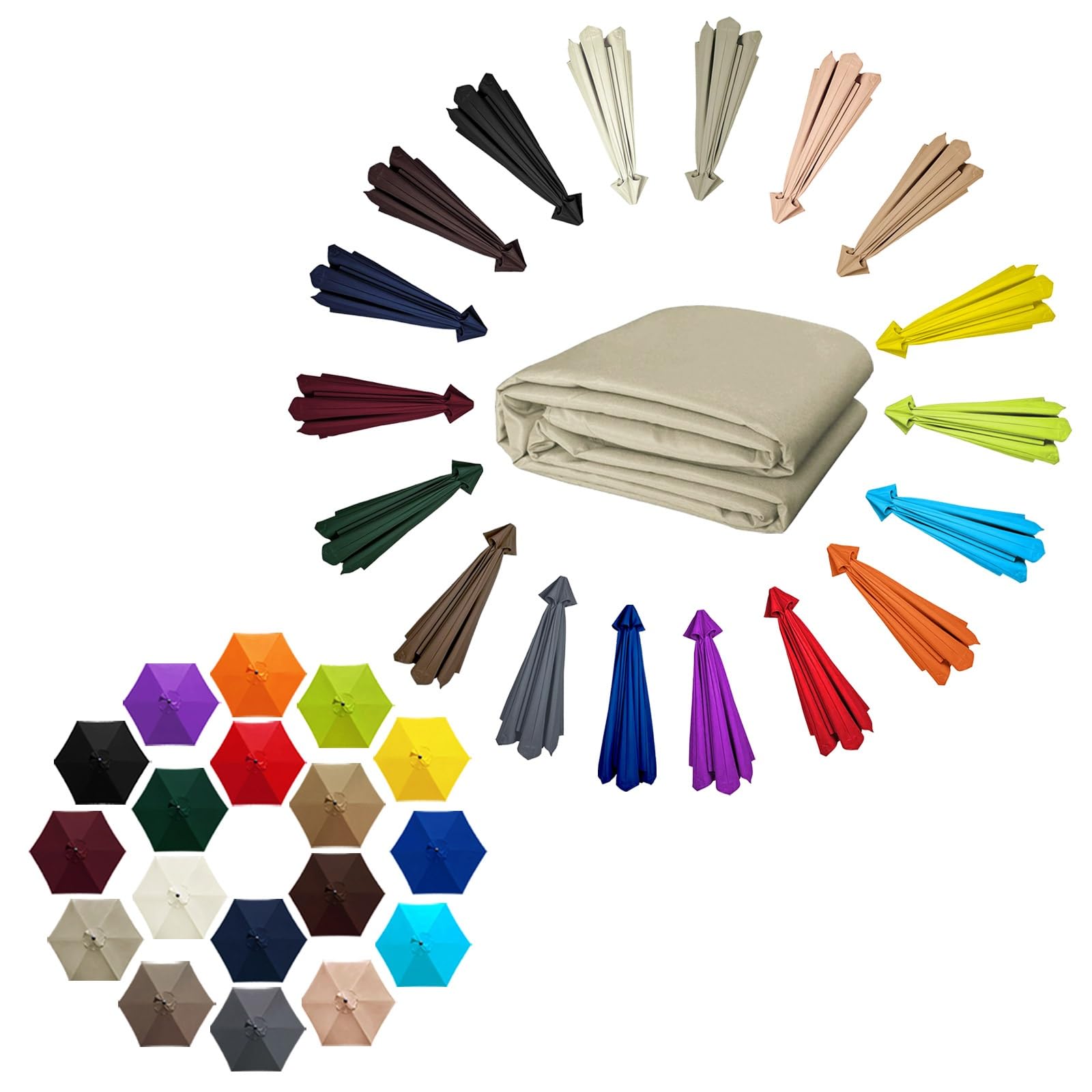 6 Ribs Umbrella Replacement Cloth, 6.6-9.8ft Outdoor Market Umbrella Replacement Top, Rainproof, Canopy Only, for Yard, Beach, Garden(Beige,6 ribs: 3.0m/9.8ft) — image 1