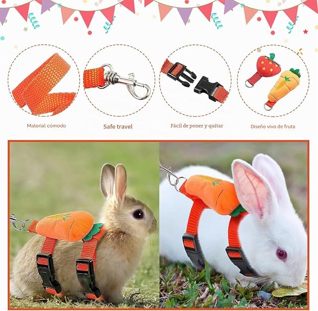 Foto 3 de 7 de 4 Sets Ajustables de Arnés y Correa para Conejo Cachorro Pequeñas Mascotas. Arnés Vestido Lindo y Correa…