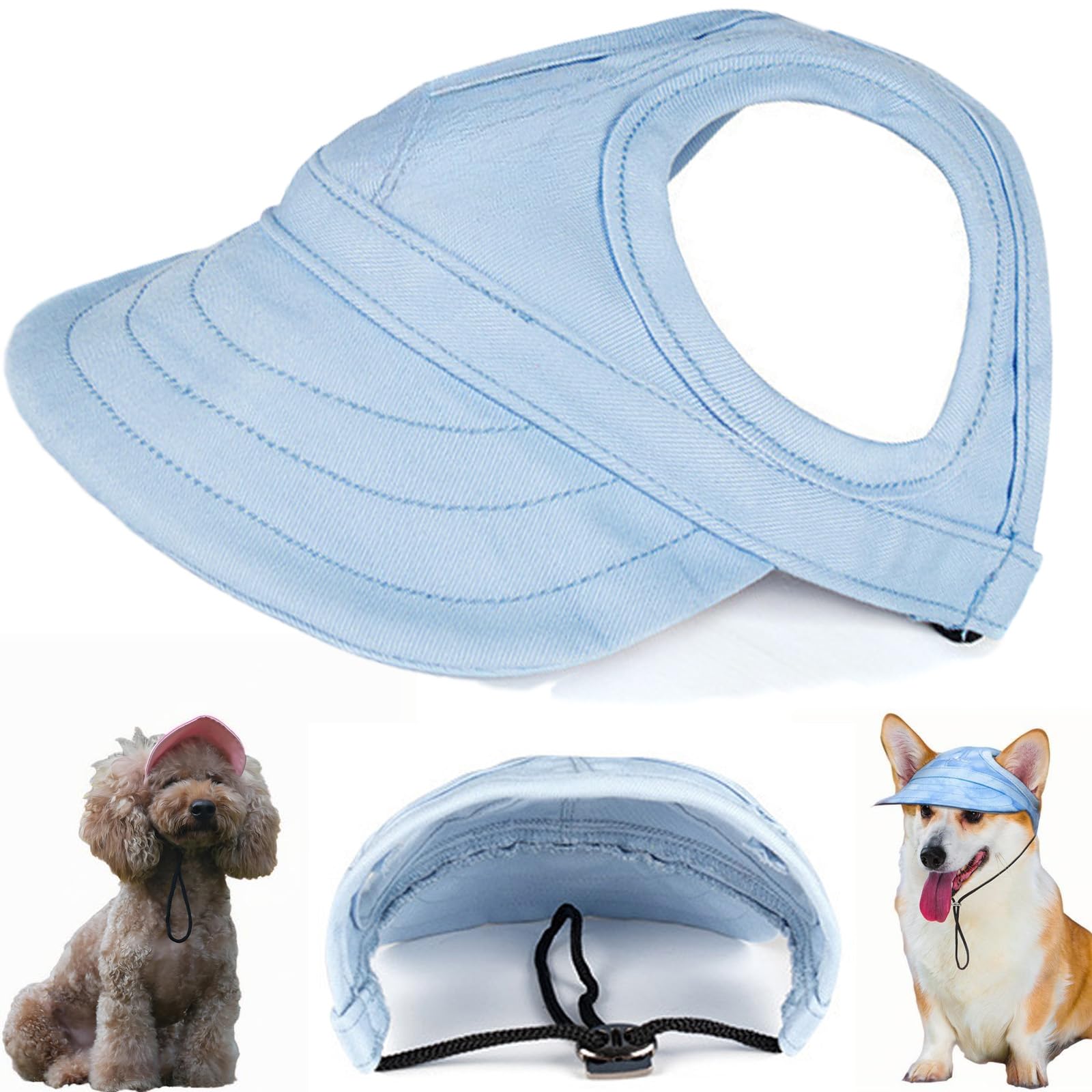 Adjustable Pvc Dog Sun Hat, Personalized Outdoor Sun Protection Hood for Dogs, With Ear Holes, Suitable for All Dogs (light blue,X-Large)