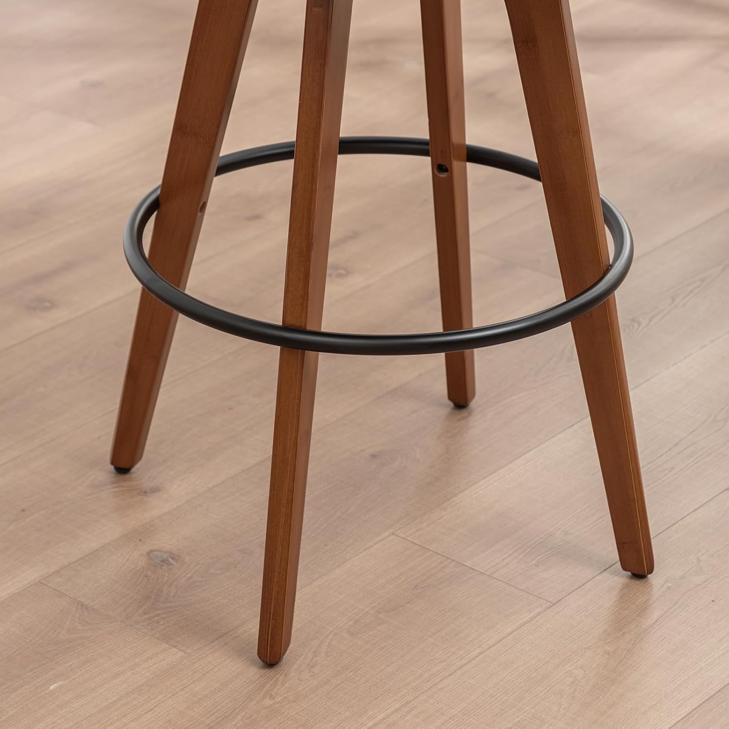 LUNLING 26” Counter Height Stools,Mid Century Modern Bar Stools,Black PU Leather Kitchen Island Stool,Wood High Barstools Swivel with Back and Arms for Home Bar Furniture,1PCS