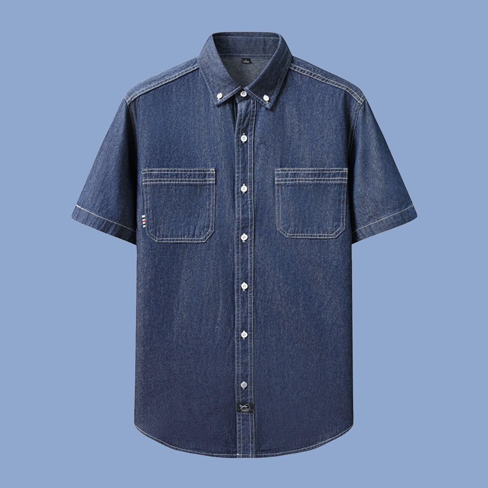 Chemise Jean Homme Manches Courtes Vintage, Denim Délavé, Poche Latérale, Coupe Ajustée, Haut Décontracté Rétro, Tenue Confortable pour Été Et Journées Informelles 2026