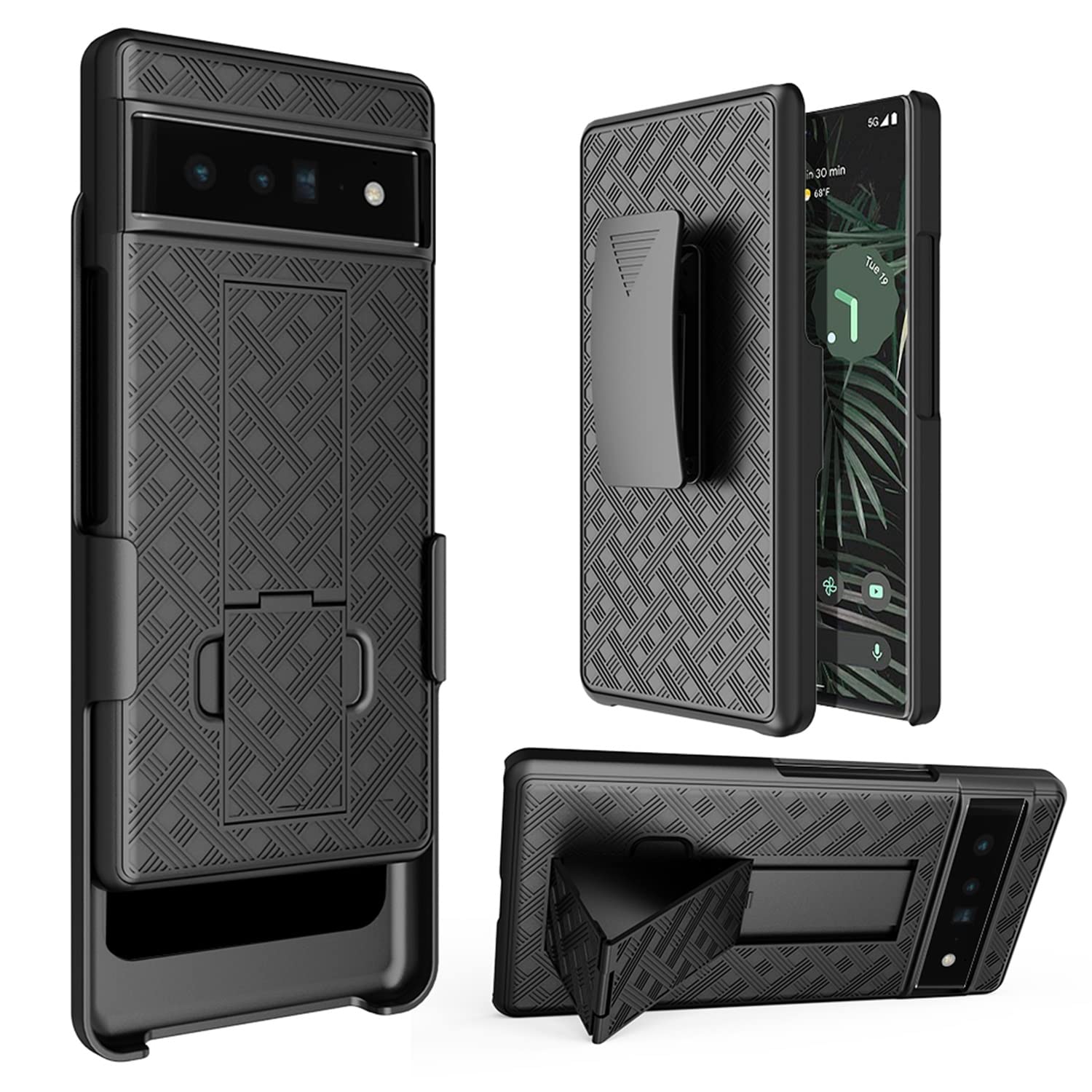 HIDAHE Google Pixel 7 Case Holster, Google Pixel 7 Cover, Swivel Belt Clip Kickstand Holder, Slim Rugged Full Body Armor Shell Protective Pouch Cover for Google Pixel 7 6.4'' 2022 Release - Black