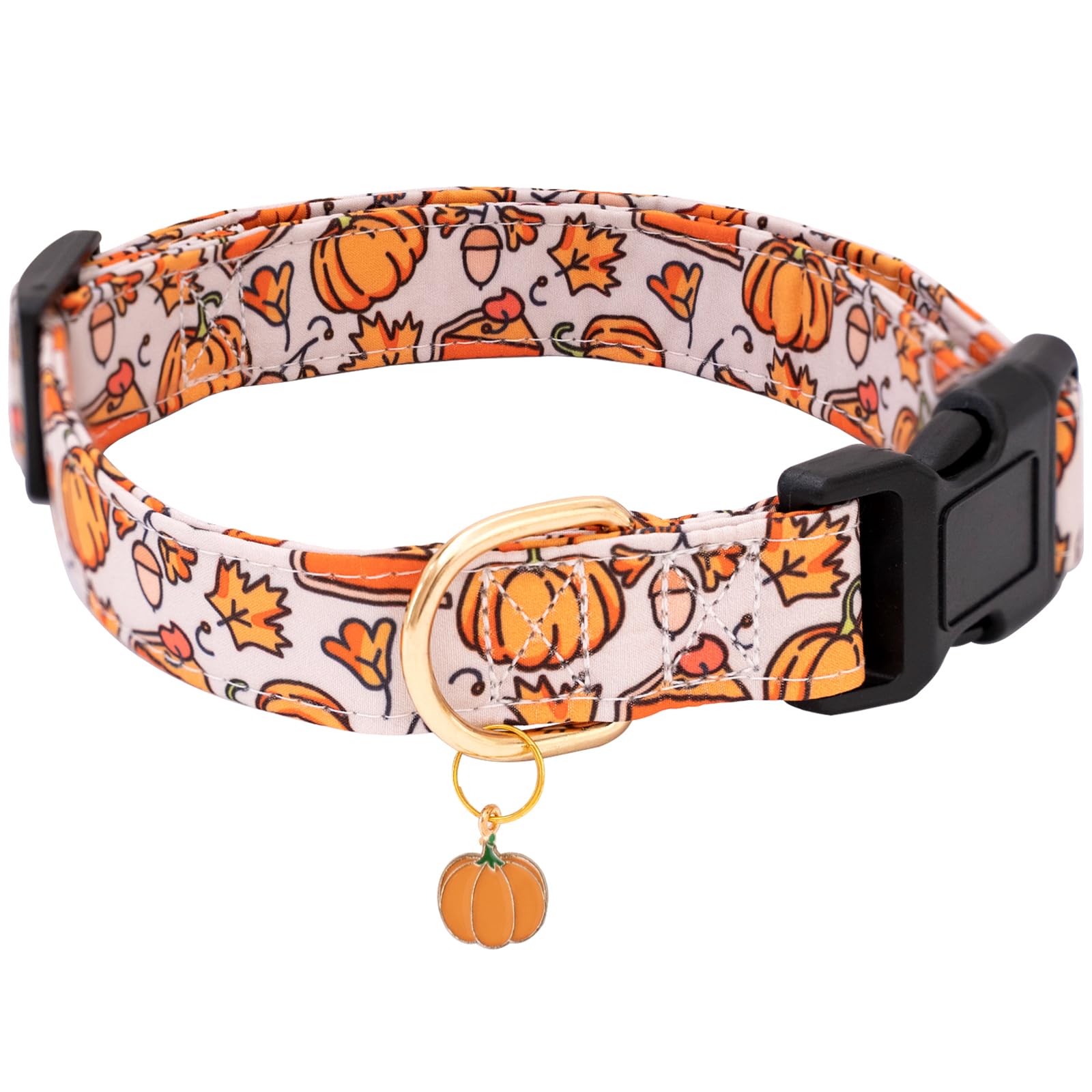 Faygarsle Orange Dog Collar with Pumpkin Leaf Patterns Cute Puppy Collar for Fall Autumn Seasons Dog Collar for Small Medium Large Dogs Stylish Dog