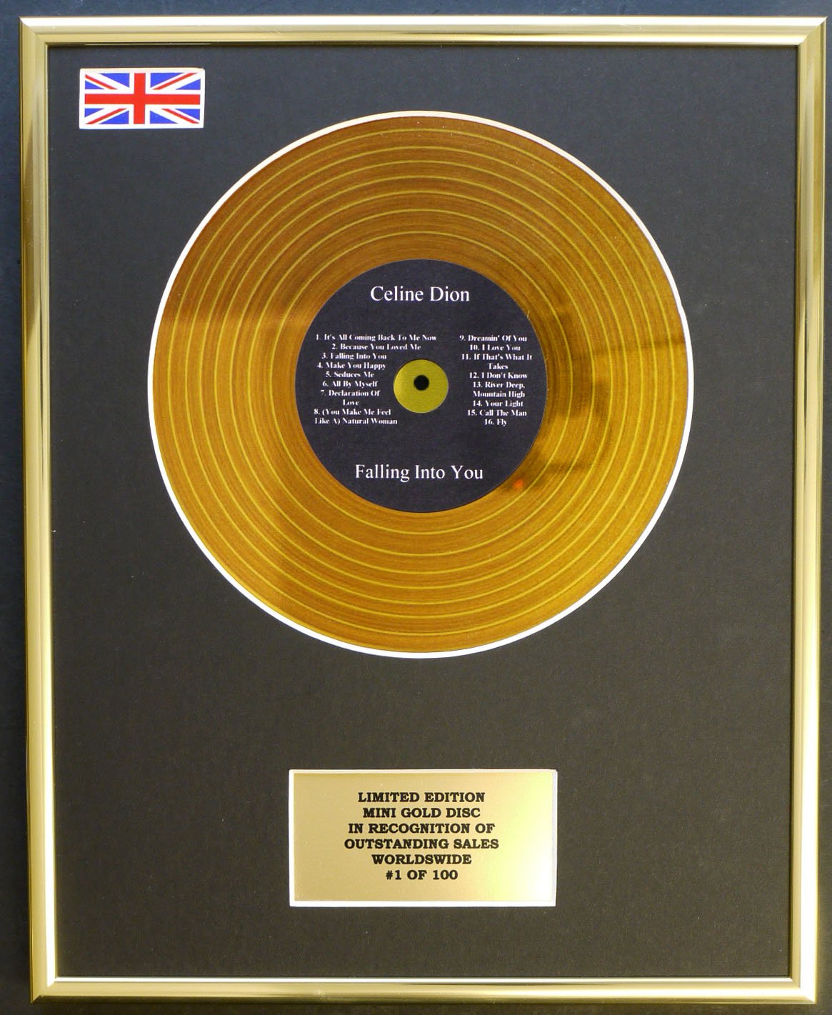 Limited Edition Mini Gold Disc Display Gold Celine Dion/Mini Disc Display/Limited Edition/Coa/Falling Into You