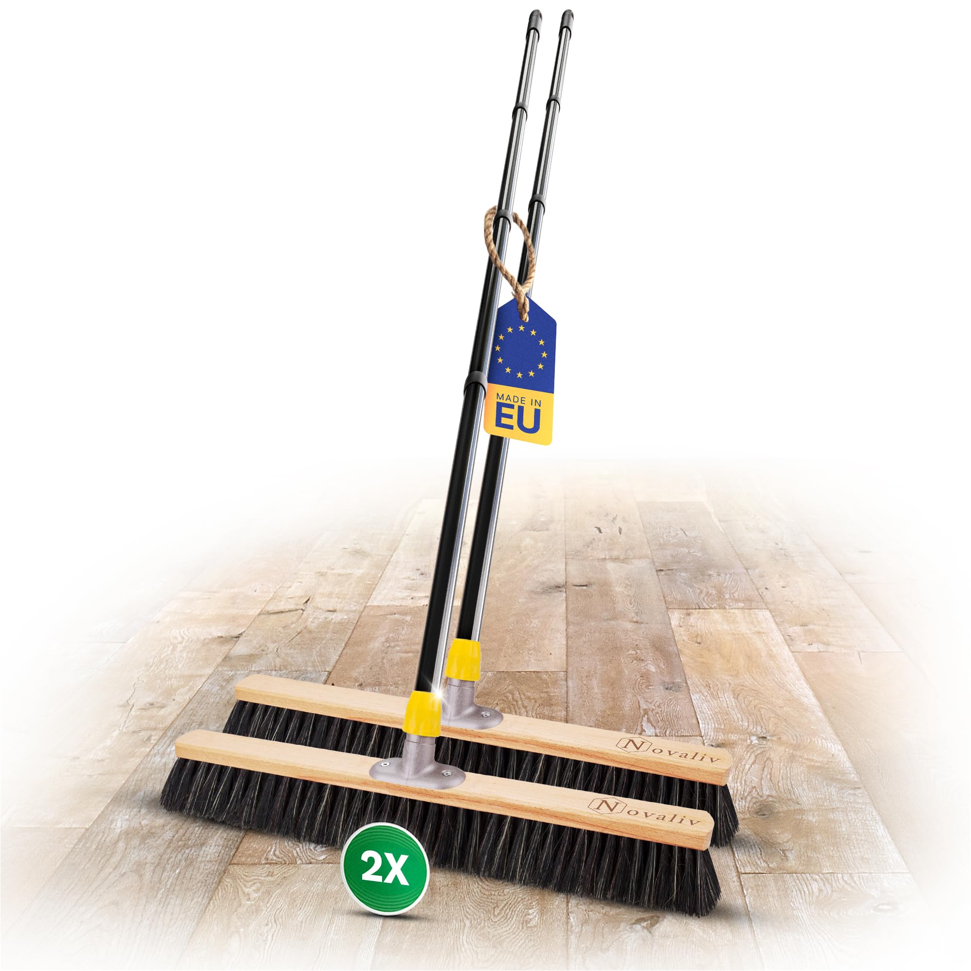 Novaliv Scopa grande, 2 scope da sala da 60 cm, con manico e setole per capelli, ideale come scopa da officina con manico, scopa industriale, scopa per casa, scopa per capelli, scopa grande