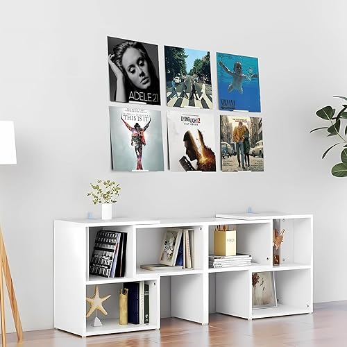 Miniatura 4 de BiJun Paquete de 10 estantes de discos de vinilo para montaje en pared, soporte de vinilo de metal blanco para montaje en pared, soporte minimalista