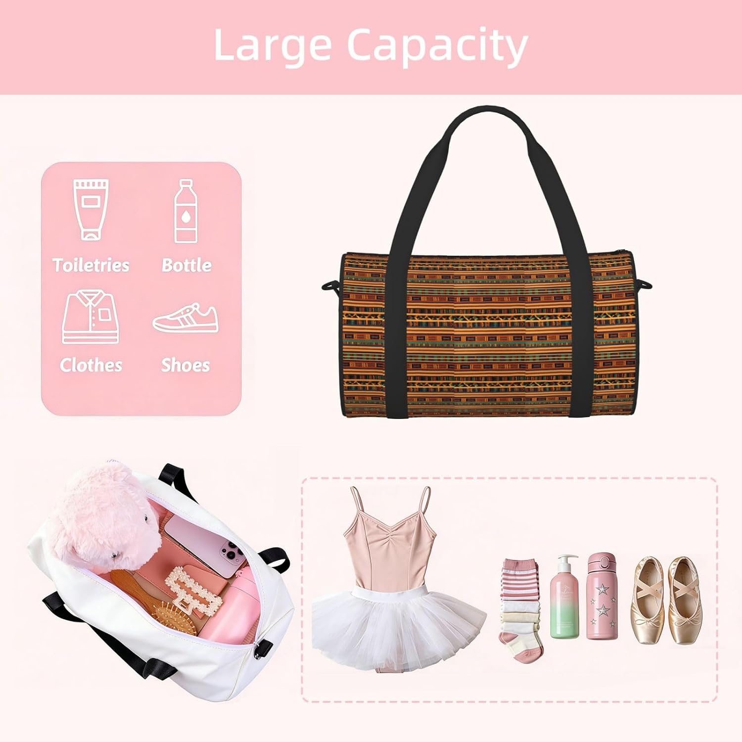 African Weaving Print Sports Tote Bag Lightweight Water-Resistant Gym Backpack Travel Supplies