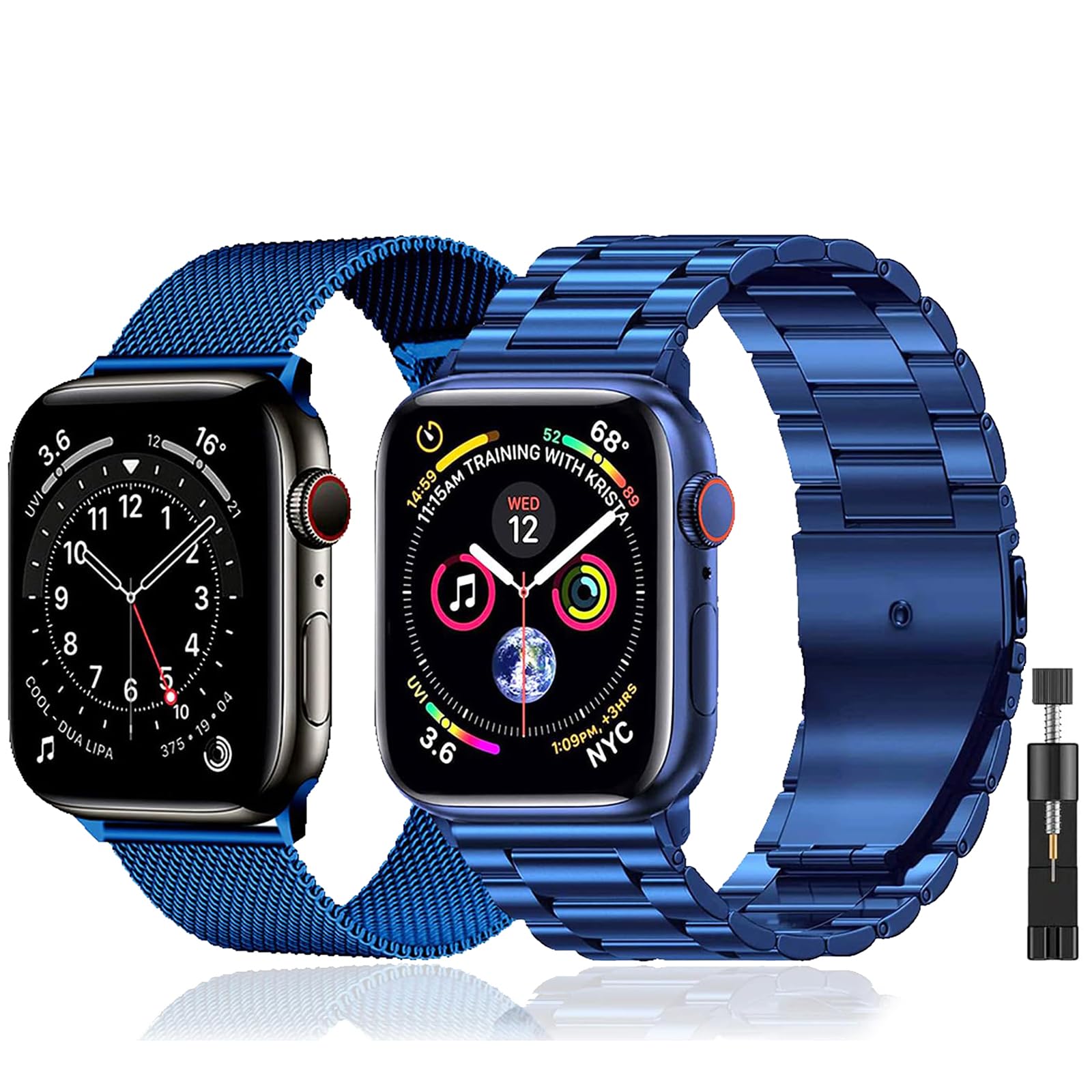 Guwet Pack 2 Metal Bands Compatible With Apple Watch Band 38/40/41/42/44/45/46/49mm,Stainless Steel&Milanese Loop Mesh for iWatch Band Series SE3 2 1/