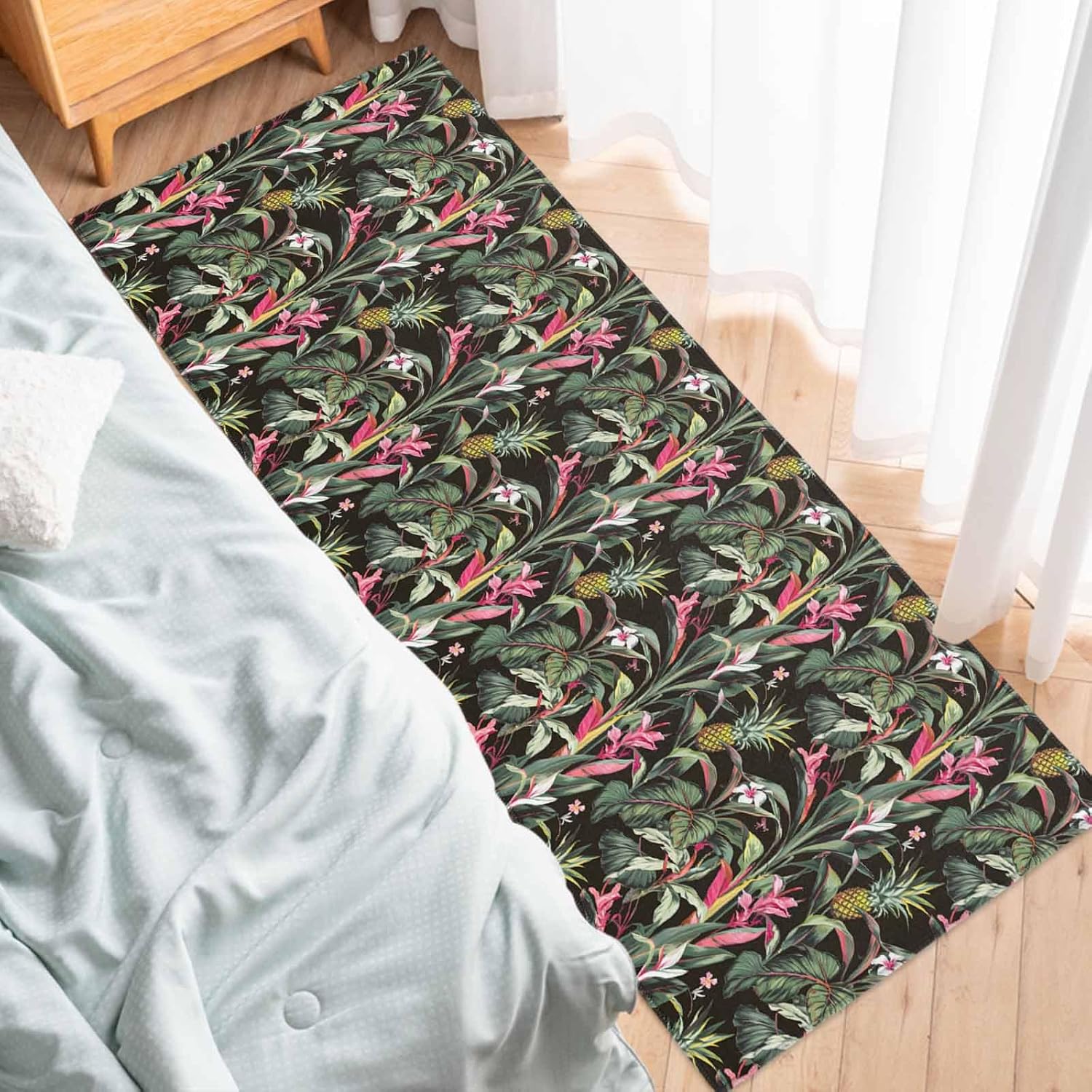 2 Pieces Kitchen Rugs and Mats,Watercolor Pineapple Tropical Plant Area Runner Rug Set Non Slip Floor Doormat Washable Carpet Standing Mat for Kitchen Sink Indoor Corridor,Summer Rustic Fruit Black