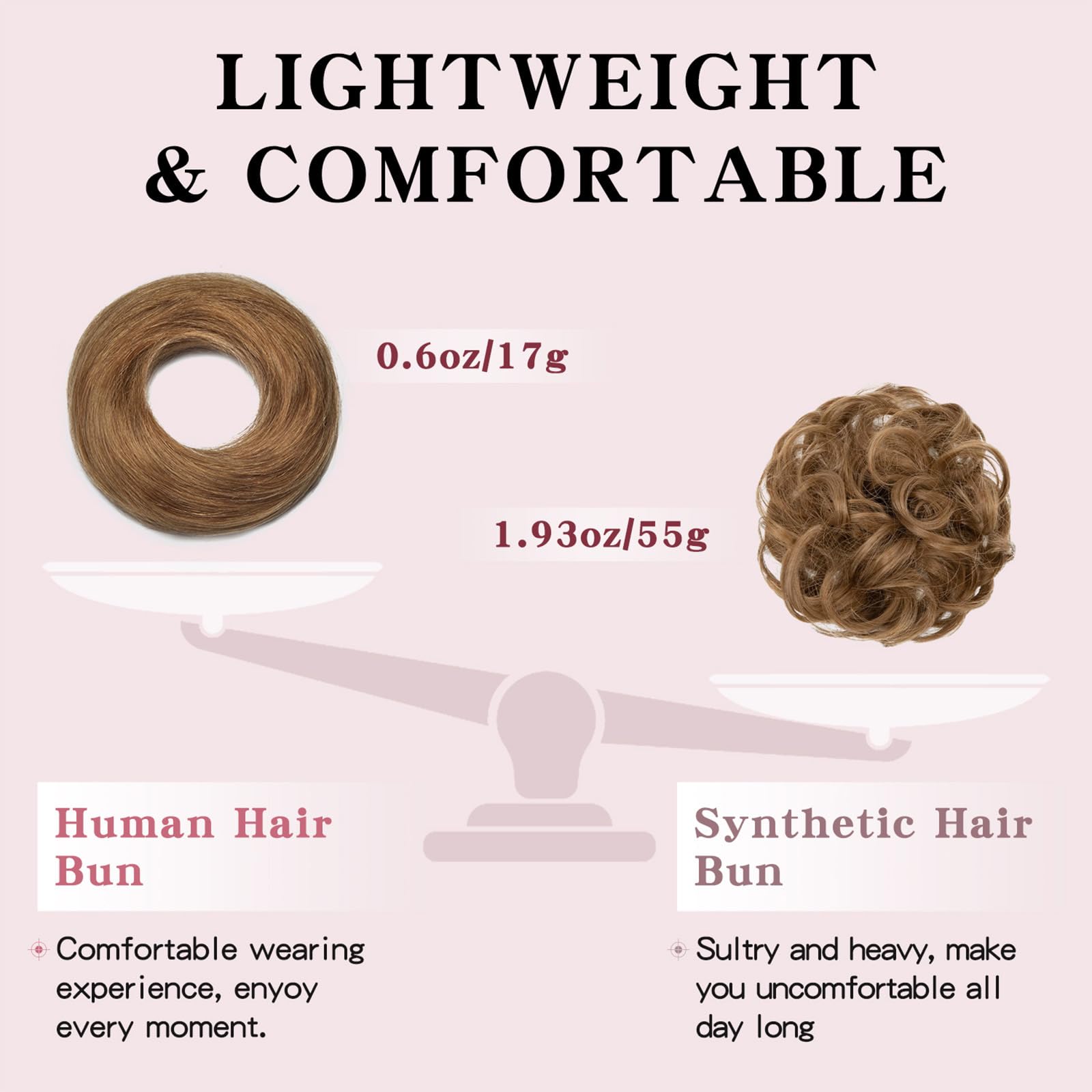 TESS Real Human Hair Bun Elastic Easy Scrunchies Hairpiece Updo Ponytail Extensions Hair Accessories for Women UK #06 Light Brown - Image 3