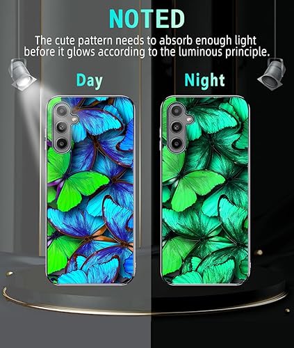 Miniatura 2 de Funda para Samsung Galaxy A14, ajuste delgado, mariposa que brilla en la oscuridad, híbrida de policarbonato duro, TPU suave, a prueba de golpes,