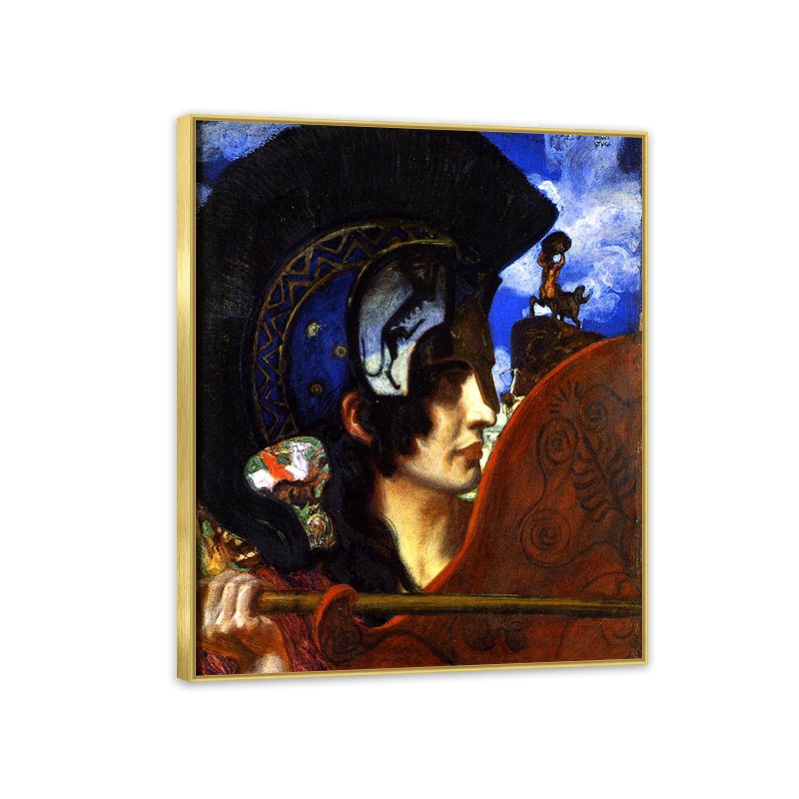 Hau3sh3a Frame Franz Von Stuck Wall Art Print Fighting Famous Giclees Franz Stuck Picture Artwork Wall Decor For Living Room Bathroom Office 90X70cm(36X28in) Gold