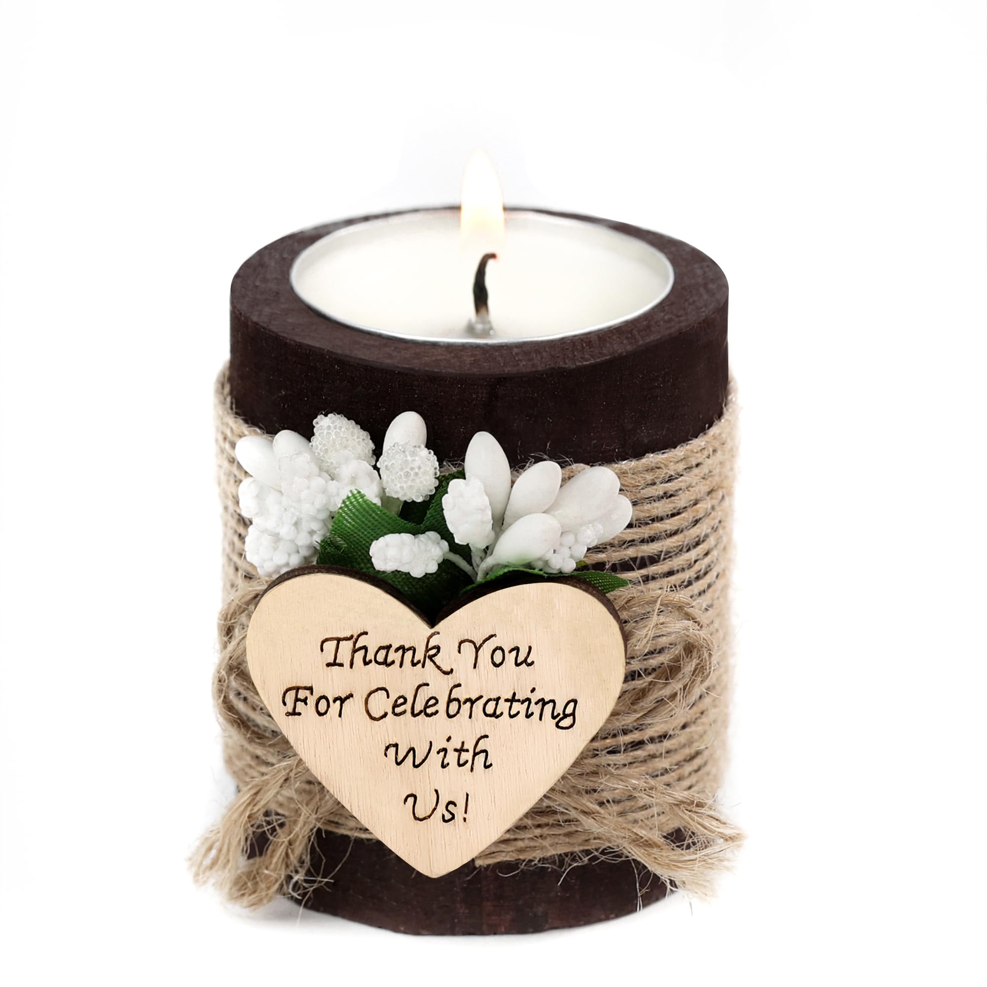 10 Piece Set of Wooden Tealight Candle Holders, Wedding Favors for Guests,Party Candle Favors, Guest Return Favors, Bridal Shower Favors for Guests.(Dark Brown)