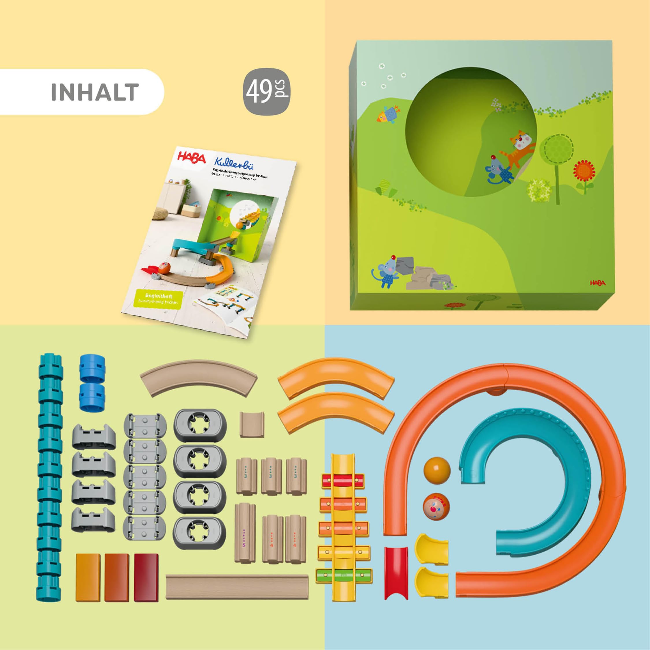 HABA Kullerbü Kugelbahn Klangtreppe Step by Step – Mitwachsendes Spielset ab 12 Monaten bis 4 Jahre – 47 Teile & Sound-Effekte – Kombinierbar mit Allen Kullerbü-Bahnen – 2013383001