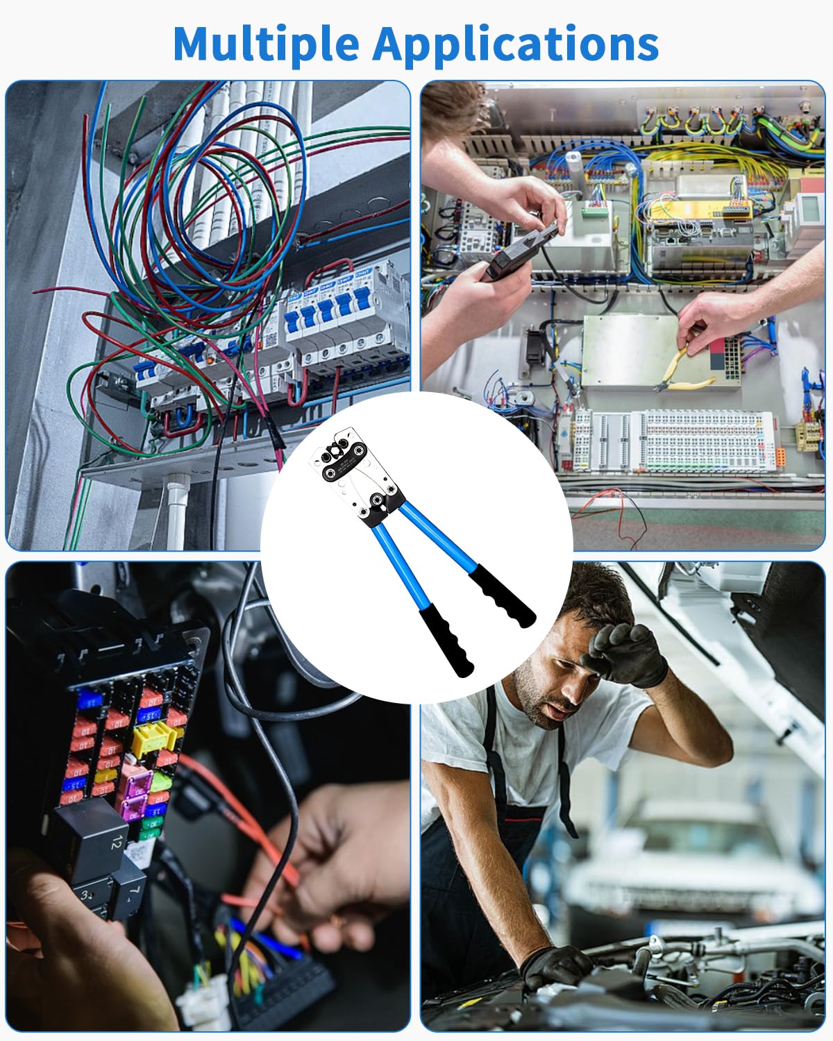 Pinza Crimpatrice Per Capicorda 6-50 Mm² - Pinza Per Crimpare Cavi Elettrici Con Impugnatura Ergonomica - Foto 2