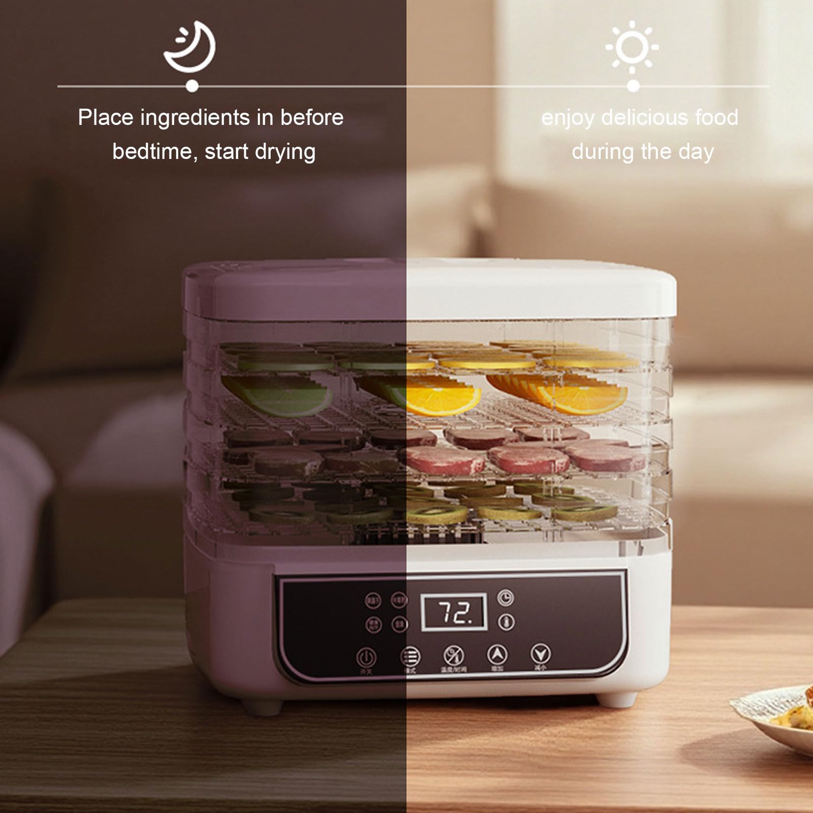 HEEPDD Disidratatore per Alimenti da 160 W, Essiccatore per Alimenti Elettrico con Temperatura e Timer Regolabili per Snack, Frutta, Verdura e Amanti della Carne Secca in Ambienti (Spina europea 220