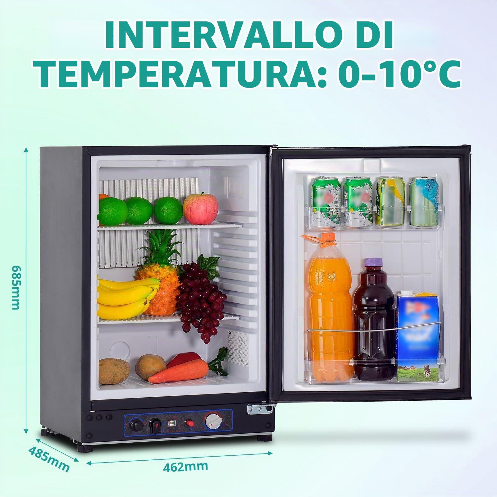 SMETA Frigo 12V/220V/Gas 60L Mini Frigo da Camera Hotel da libera installazione ad Assorbimento, Silenzioso 0 Decibel