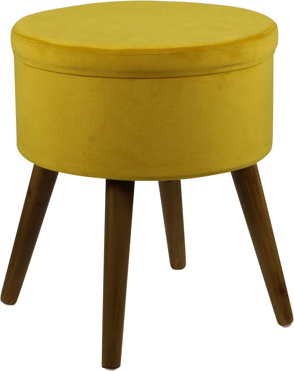 DEPOTMANIA Large ROUND pouffe stool storage box- Scandinavian style- Colour: mustard YELLOW velvet look feel