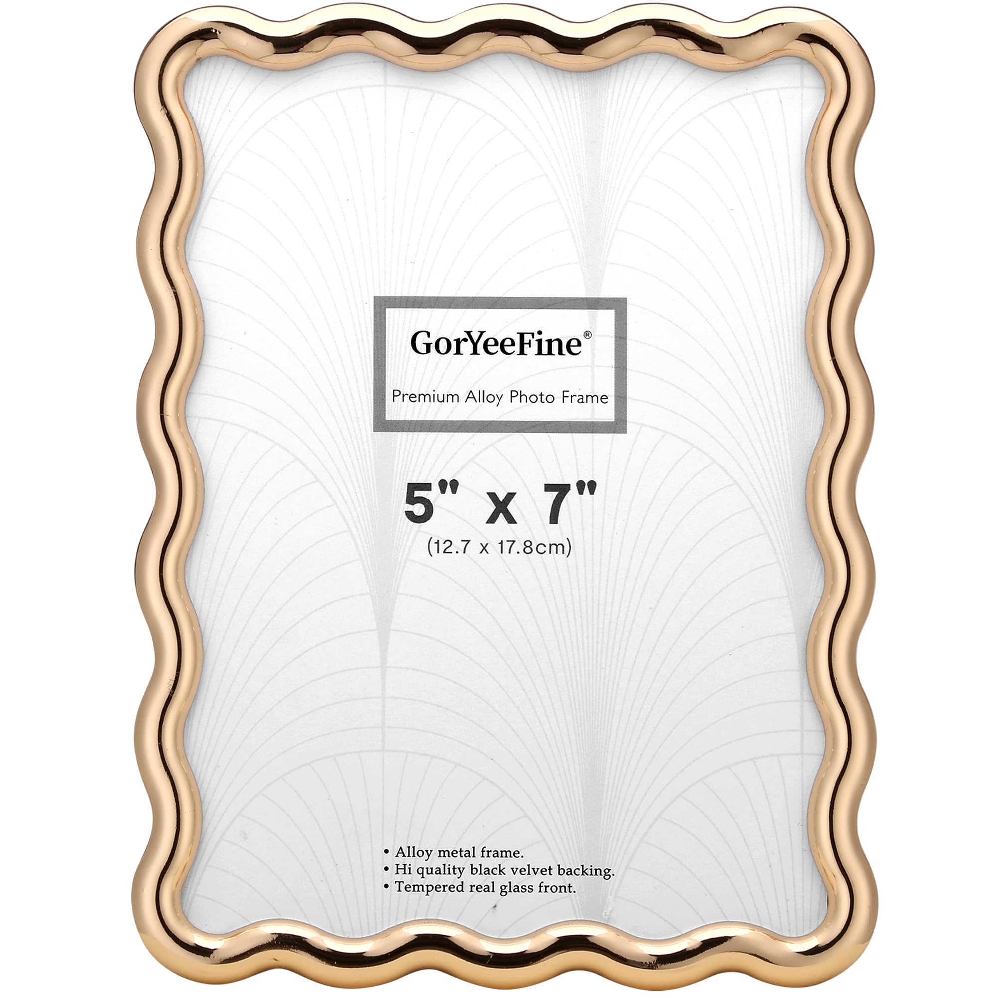 Gold 5x7''Hi-End Zinc Alloy Picture Frame with Wave Design - Modern Glamour 7x5'' Luxury Picture Frames for Desktop and Wall Hanging — image 1