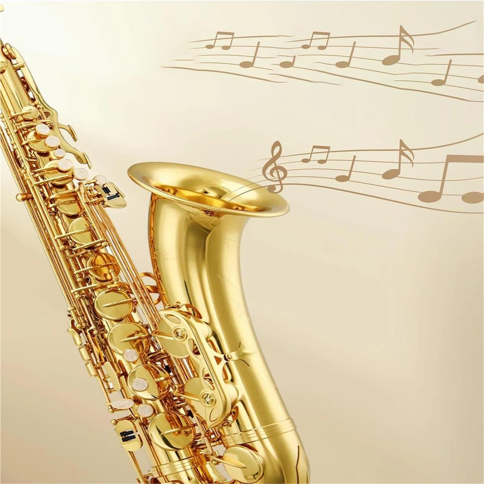 Złoty lakierowany saksofon dla początkujących w tonacji altowej B. Zawiera ściereczkę do czyszczenia etui pasek na szyję stroiki i cały zestaw Saksofon