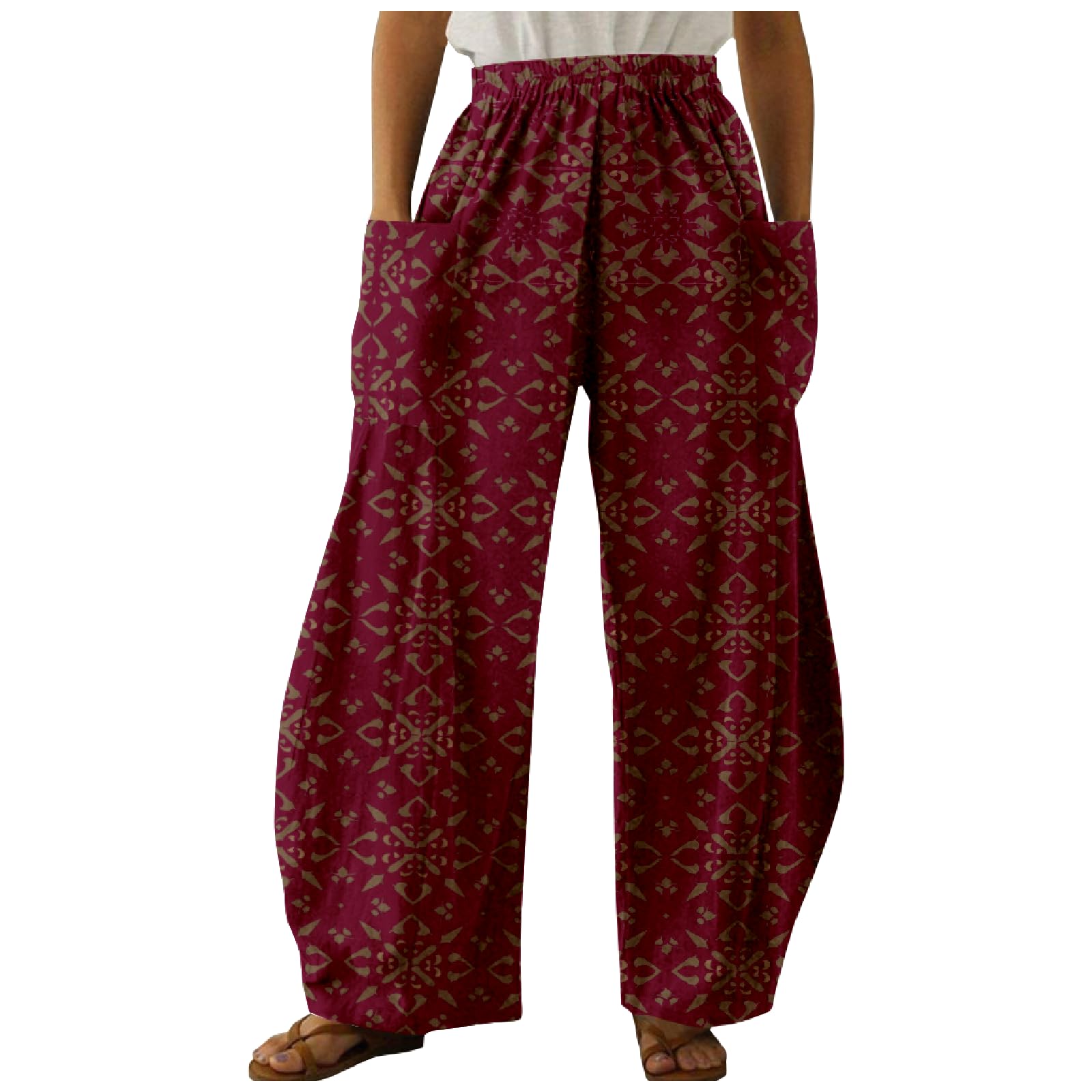 MARSVOVO Womens Summer Pants Lounge Comfy Elastic High Waisted Trousers Casual Beach Pants with Pockets