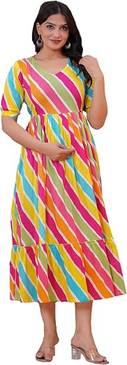 THE MOON STAR Elegant Cotton Floral Anarkali Maternity Feeding Kurti for Women | Stylish Nursing Wear with Zipper Access |...