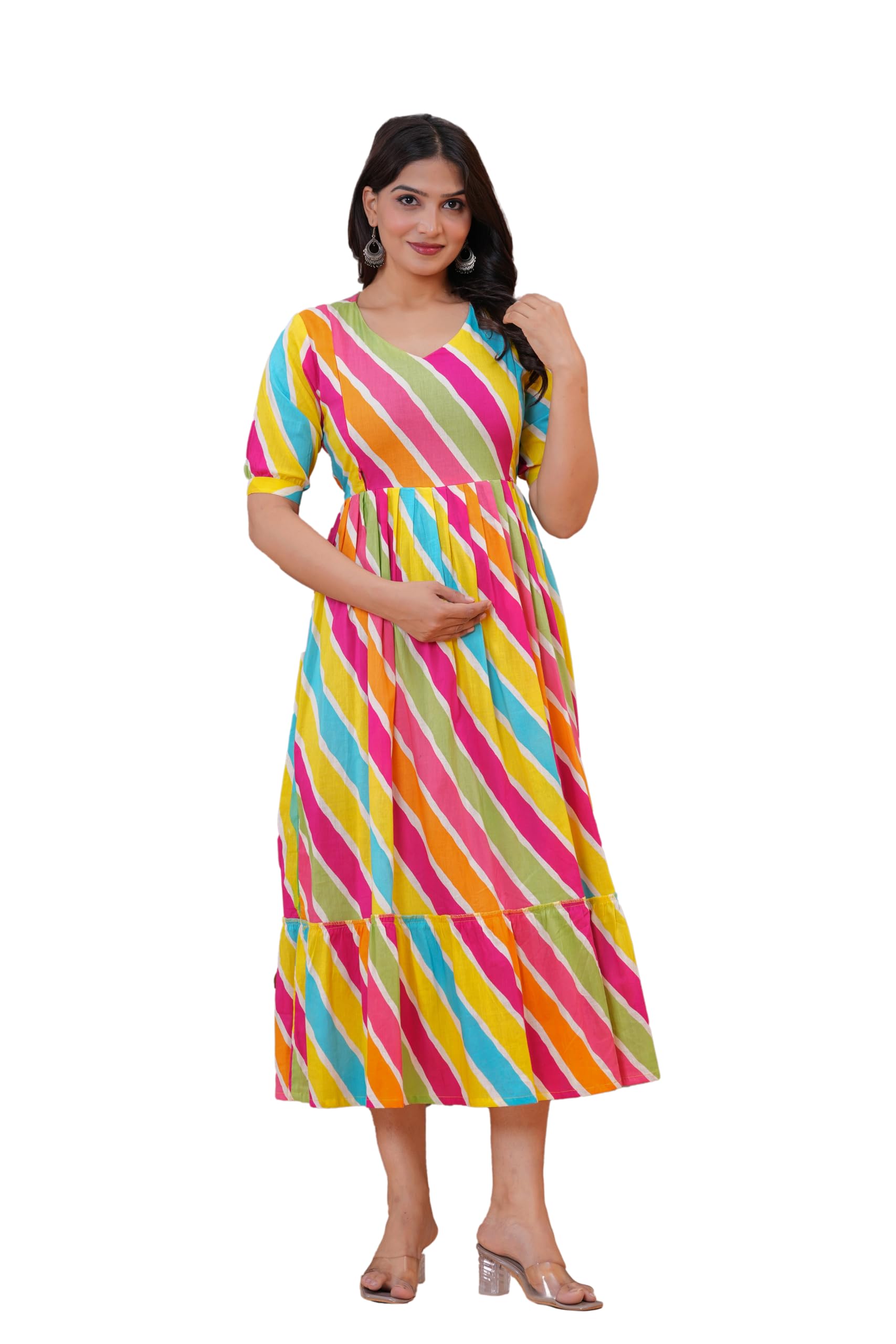 Elegant Cotton Floral Anarkali Maternity Feeding Kurti for Women | Stylish Nursing Wear with Zipper Access | Comfortable Pregnancy Dress-image-24