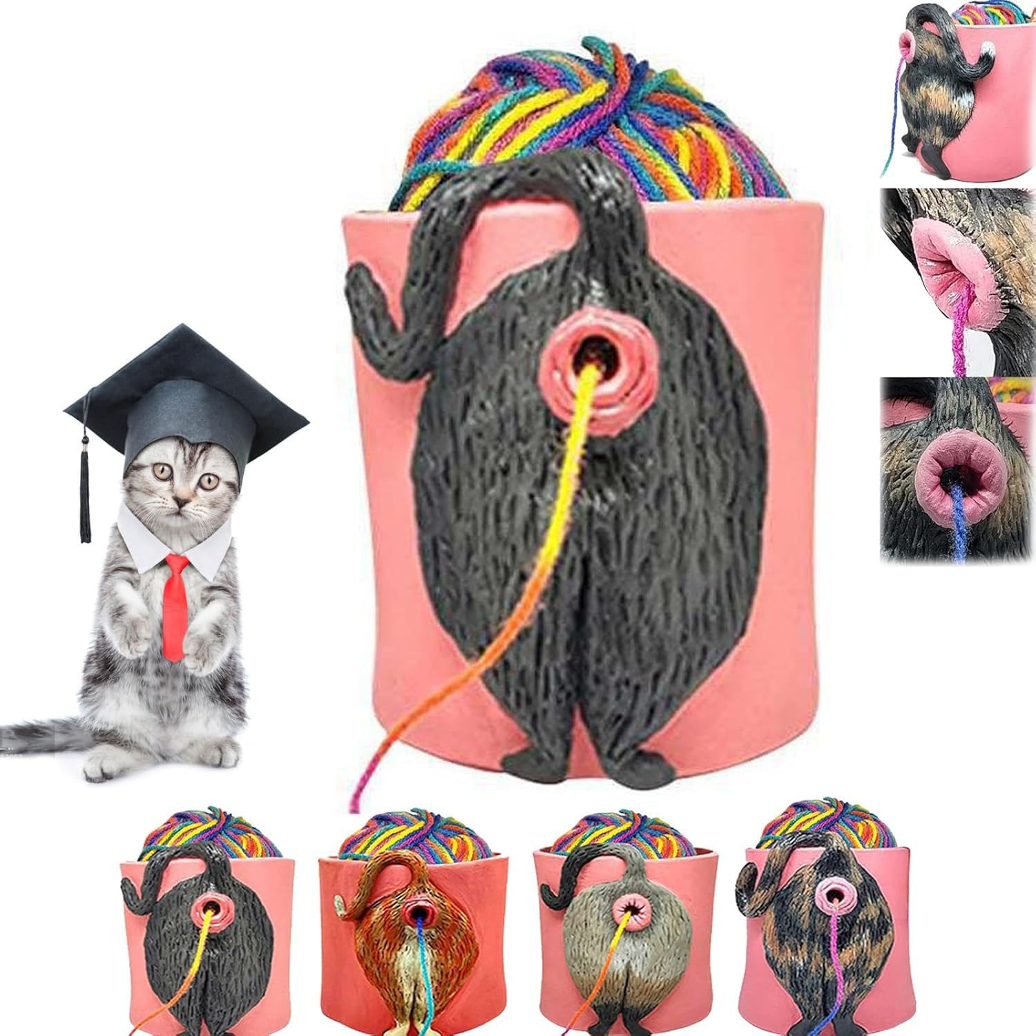Cat Yarn Bowl with Hole, Yarn Holder Dispenser for Crochet & Knitting, Desktop Crochet Knitting Basket, Ideal for Craft Lovers, Gift for Home & Bedroom