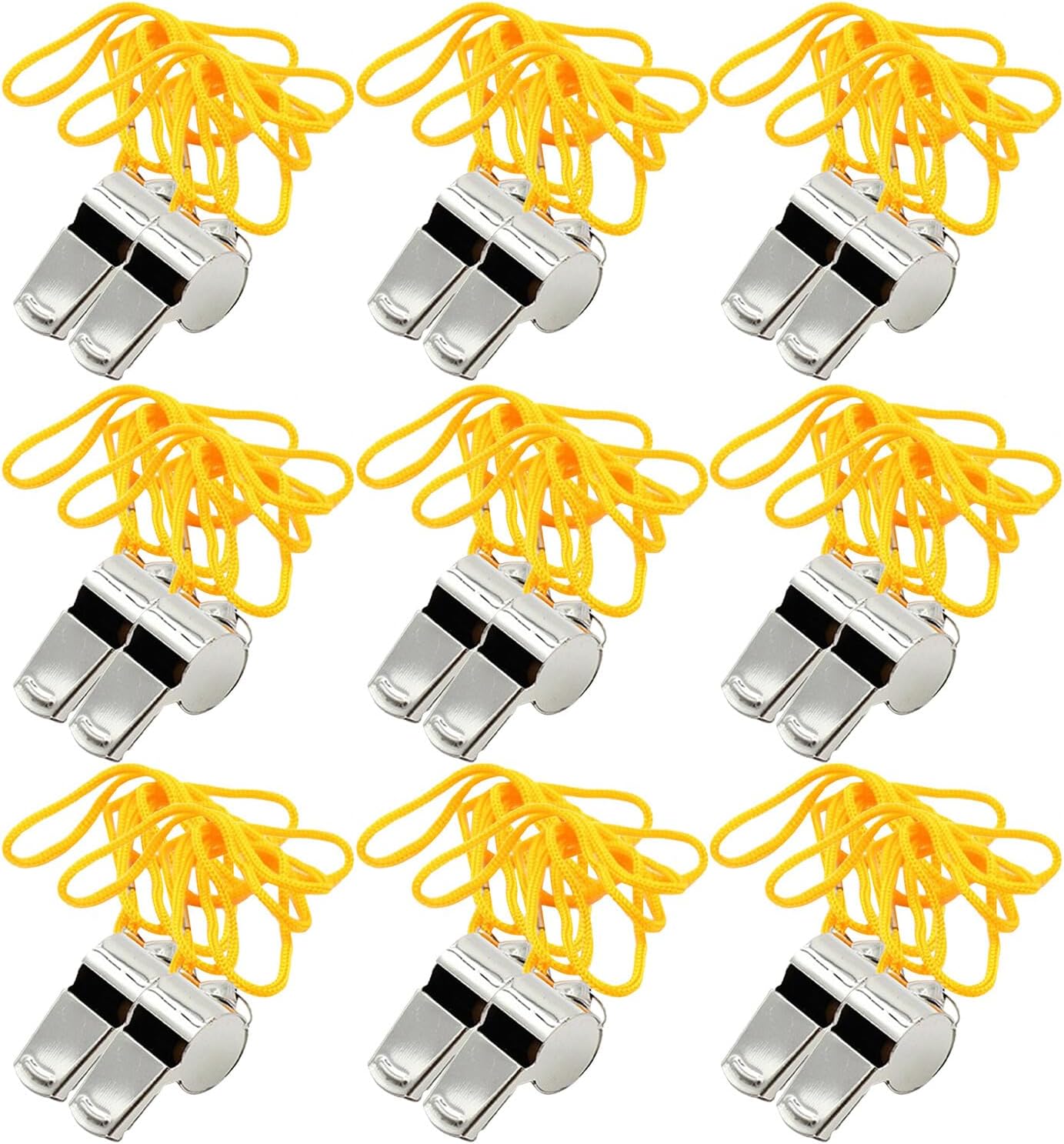 UPKOCH 48pcs Stainless Steel Loud Whistles with Lanyards for Coaches Referees Teachers Emergency Outdoor Sports Training