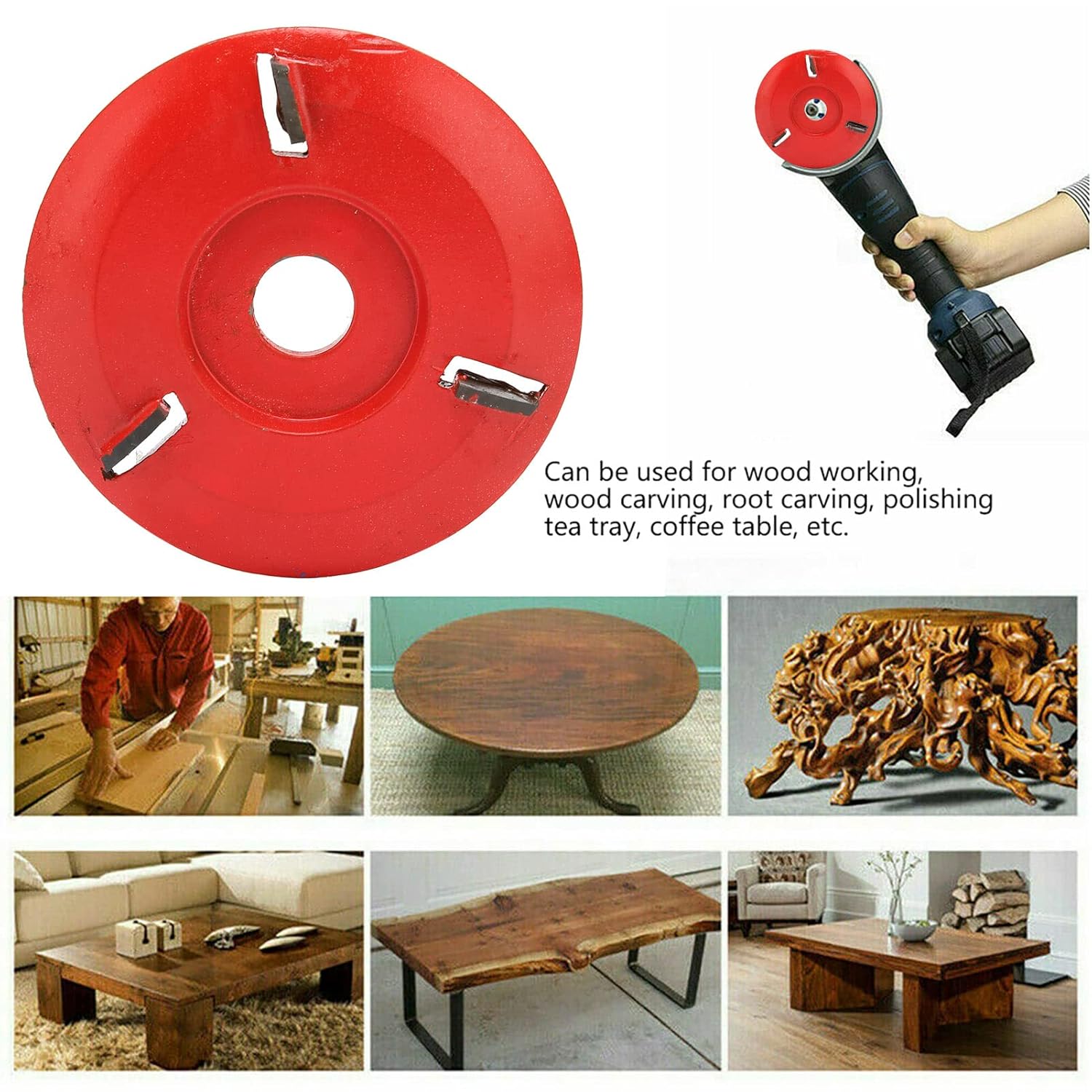 Woodworking Milling Cutter Tools,Three Teeth Power Wood Carving Disc,Wood Turbo Carving Disc for Coffee Table Tea Table Aperture Angle Grinder