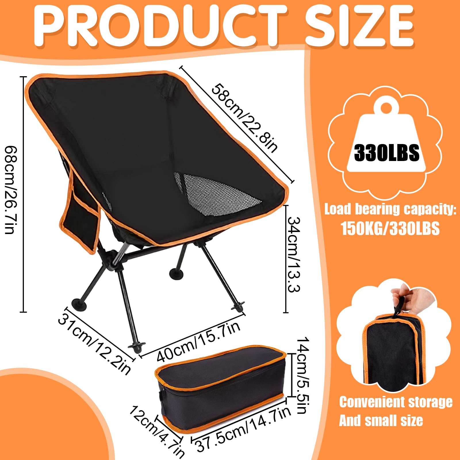 Silla plegable de camping, con bolsa de transporte, silla de pesca, camping, pícnic, pesca, senderismo, camping