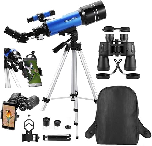 MaxUSee Telescopio de viaje con mochila telescopio refractor de 2756in y prismáticos HD de 10 x 50 pulgadas lente Bak4 Prisma FMC para ver la luna