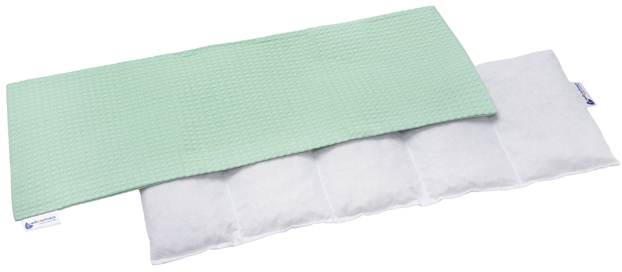 Medi Partners Cherry Stone Pillow 60x20cm 800g 100% Cotton Waffle 5-Chamber Eco Natural Heat Pillow Cold Therapy Removable Pillowcase (Mint Waffle)