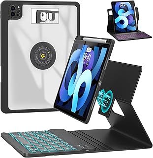 BLUTLOTUS iPad Air 5th 4th Generation Keyboard Case 10.9 inch,Pro 11 1st/2nd/3rd/4th,360° Rotatable Magnetic Case with Pencil Holder (2022/2021/2020/2018),7 Color Backlit Wireless Keyboard (Black)