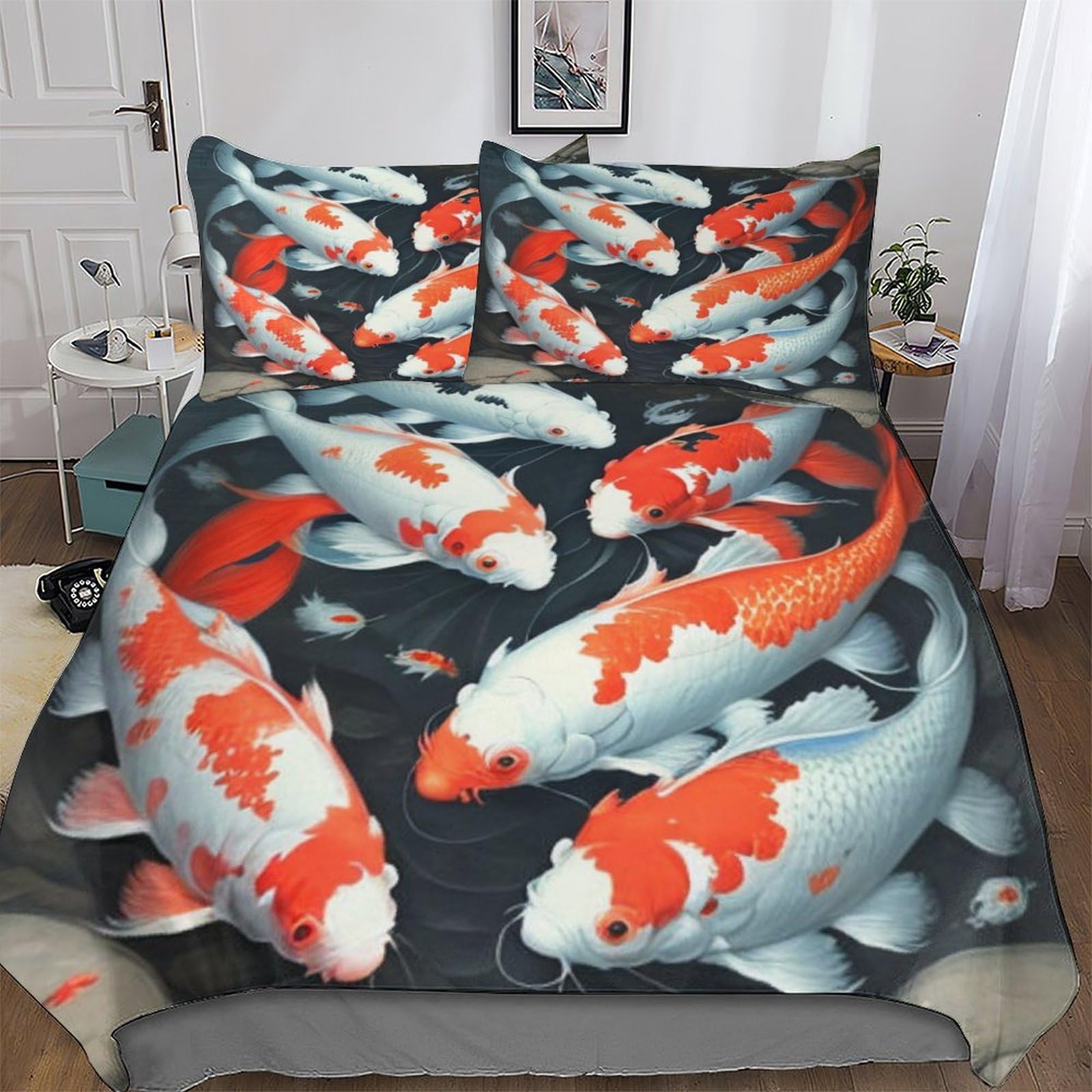 LLXXHH Koi Fish Duvet Cover Bedding Set Bedspread Cover with Pillowcase Microfiber Quilt Cover Soft 3 Piece Set For Boys Girls King(220x240cm)