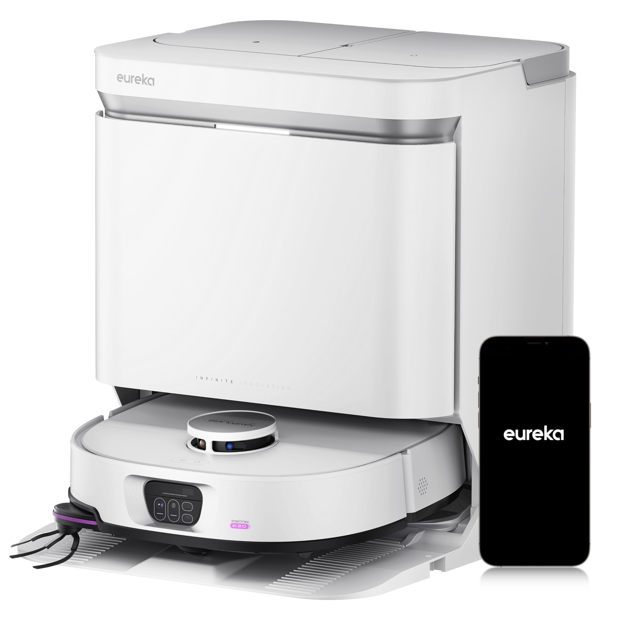 EUREKA J15 MAX Ultra Robot Vacuum Cleaner and Floor Mops 22,000Pa with Self-Empty Base, Mop, Extendable Side Brush, Cleaning with Water at 80°C, IntelliView 2.0, Anti-Tangles Smart Vacuum Cleaner