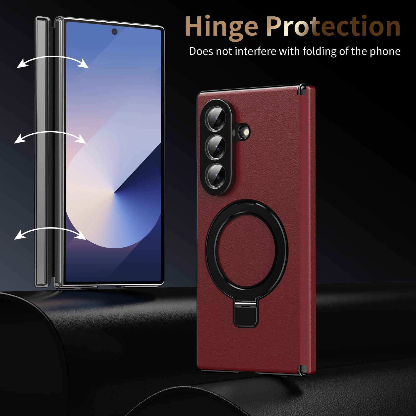 Etui do Samsung Galaxy Z Fold8, kompatybilne z mag / Safe, Składany metalowy stojak, pokrowiec ochronny na zawiasach do Samsung Z Fold 8-czerwony