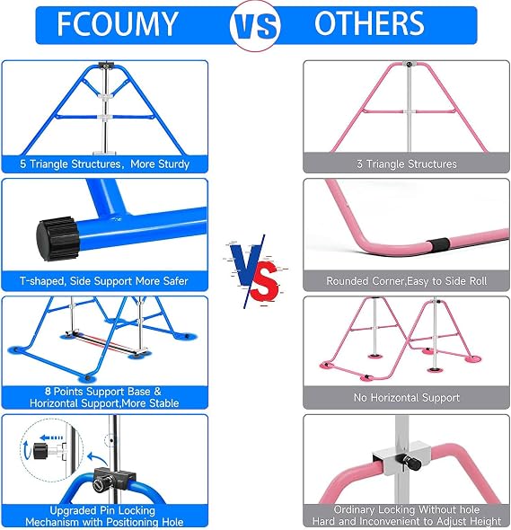 Gymnastics Bar for Kids, Junior Training Kip Horizontal Bar Gymnastics Equipment for Home, Adjustable Telescopic Height Folding Horizontal Bar with Gymnastic Rings for 3-12 Years Old Kids