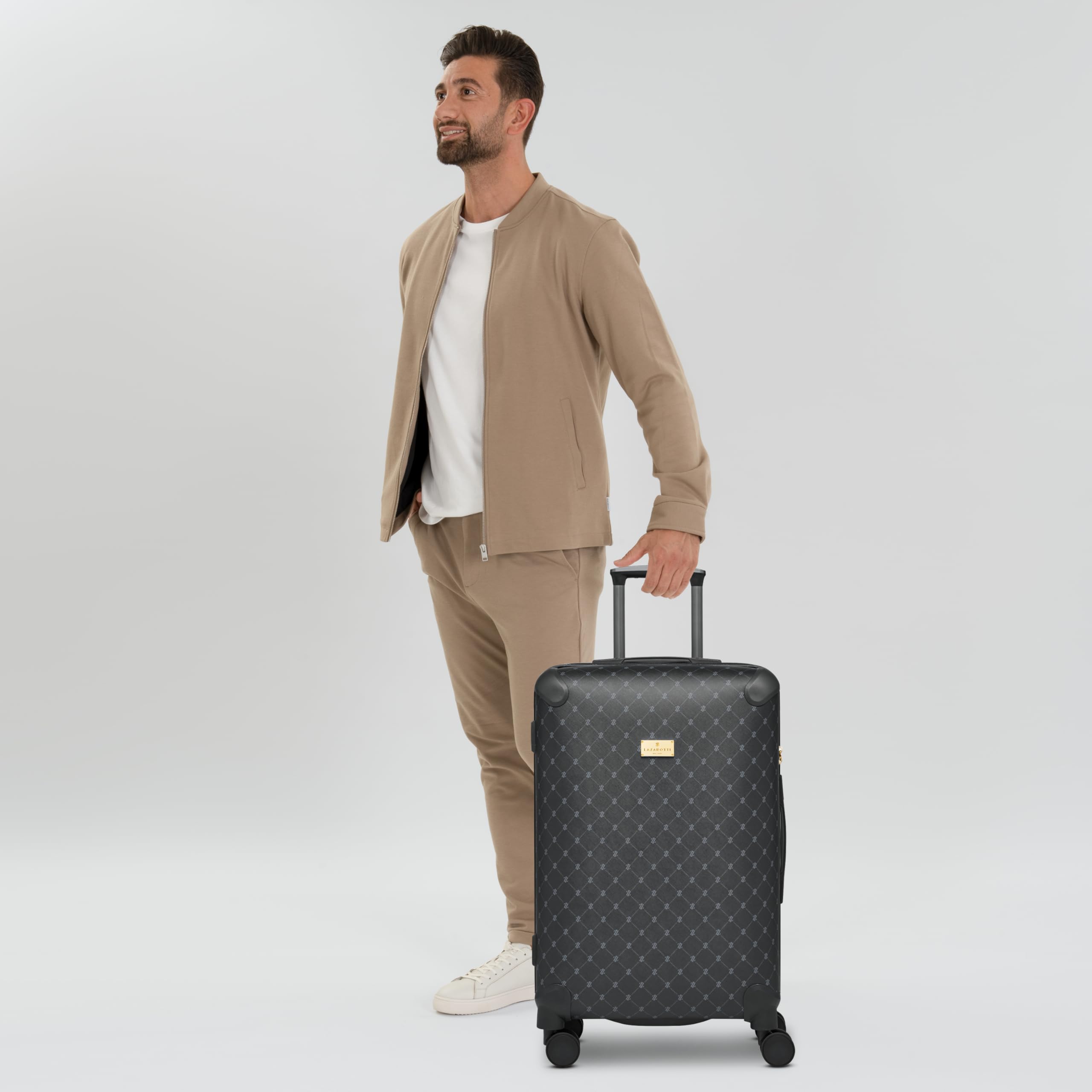 Lazarotti mittlerer Ckeck-in Koffer|Mittelgroßer M Trolley 49 x 29 x 66 cm | leichtes hybrides Material mit Logo Druck & Eckenschutz | 4 Doppelrollen & TSA-Schloss für Damen & Herren (Palermo)
