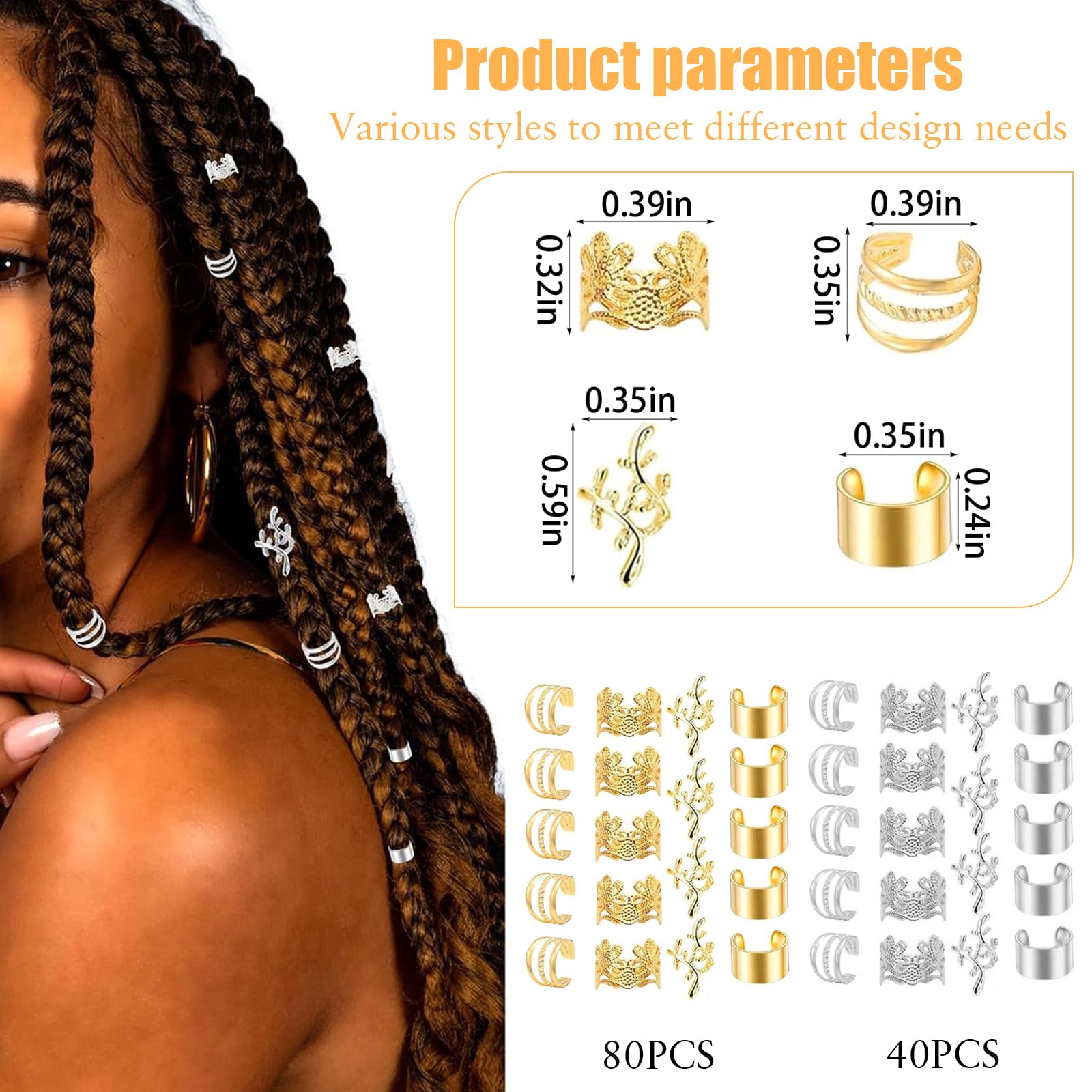 Accesorios Pelo Trenza 120 Piezas Cuentas Cabello Rastas Ajustables Mujer Hombre Decoración Fiestas