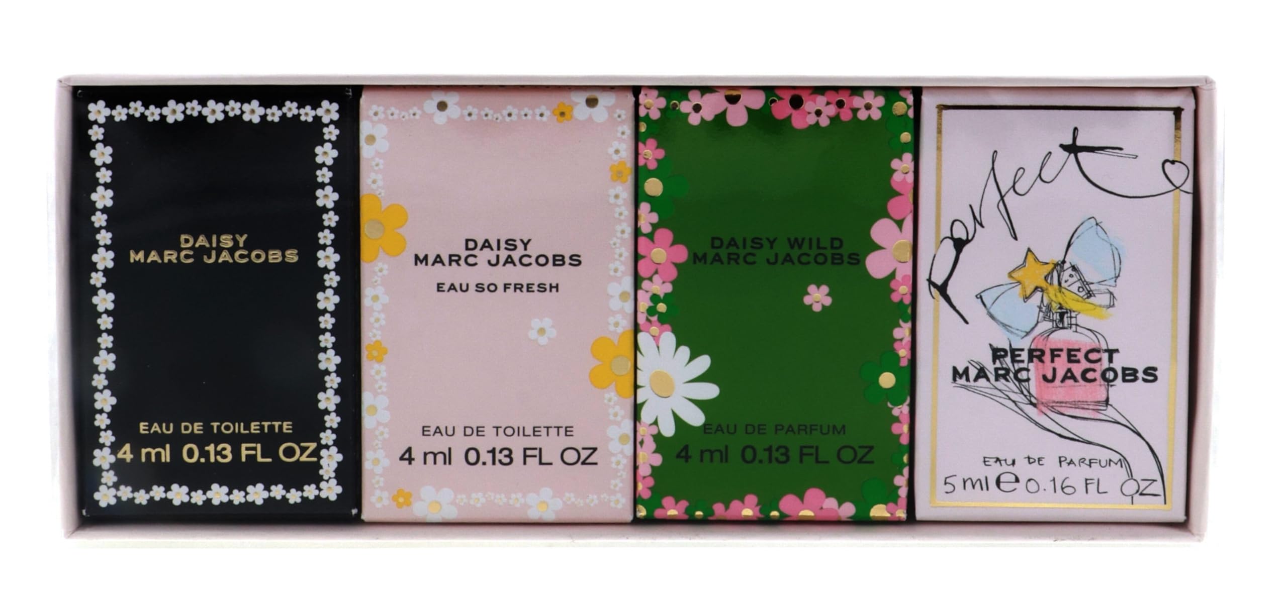 Marc Jacobs Mini Fragrance Gift Set for Women, 4-​Piece Collection (3 x 4ml + 1 x 5ml) - Travel Size Perfume Set with Eau de Parfum and Eau de Toilette Minis