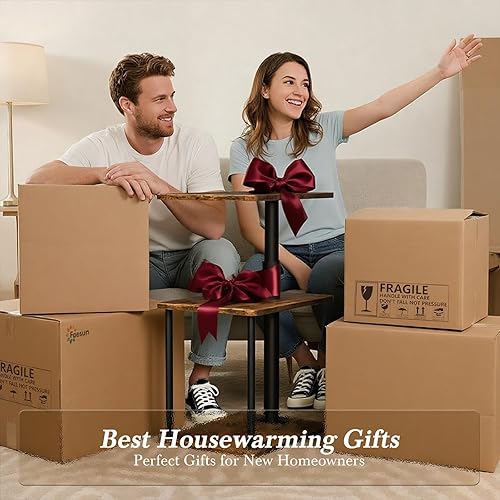 Miniatura 9 de Mesa auxiliar giratoria de 360 para altura ajustable, mesa auxiliar en forma de C para sofá con almacenamiento, mesita de noche de 3 niveles con