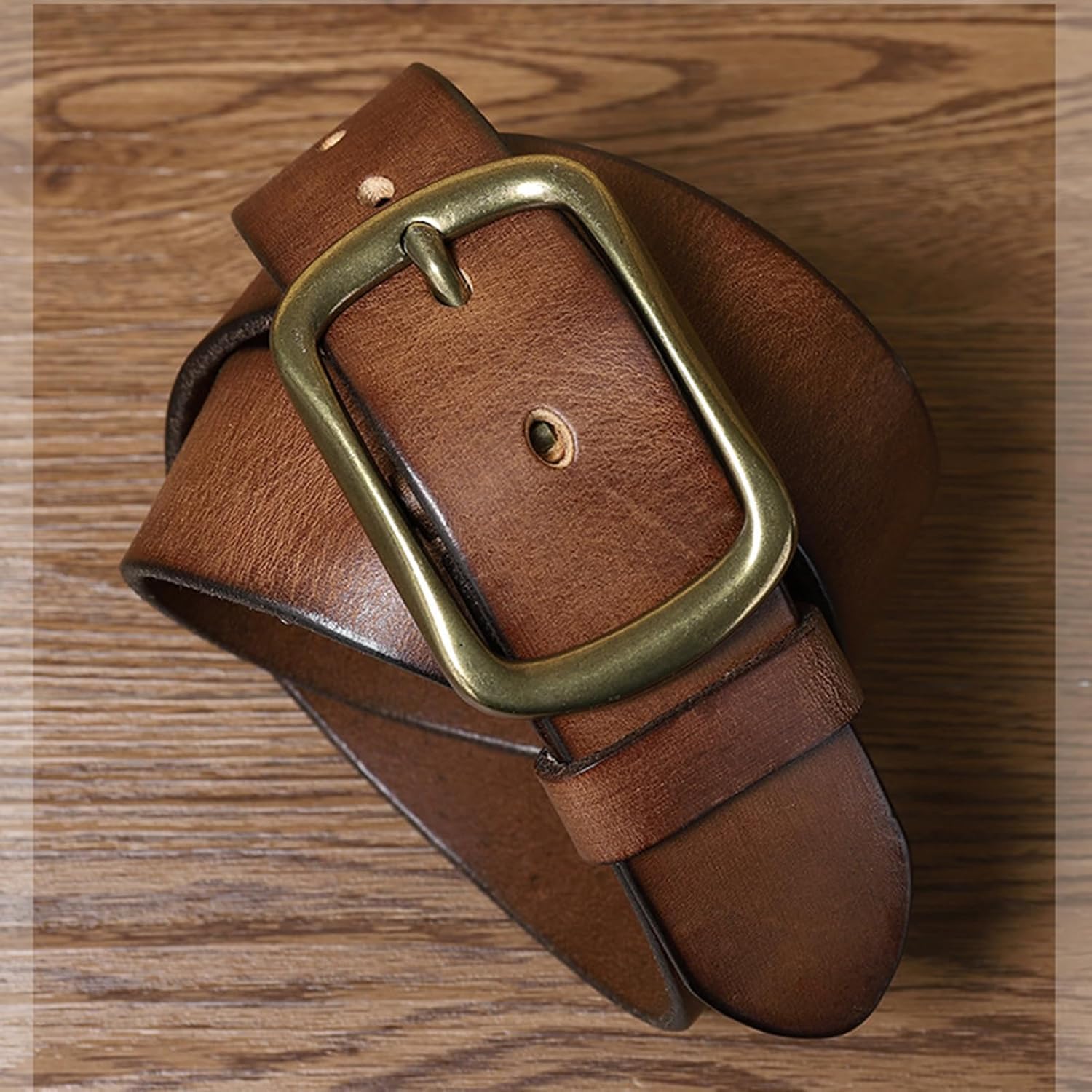 Handgefertigter Gürtel aus Rindsleder mit massiver Messing-Einzelzinken-Schnalle, Herrengürtel, 38 mm breit, Herrengürtel, klassische Herrengürtel
