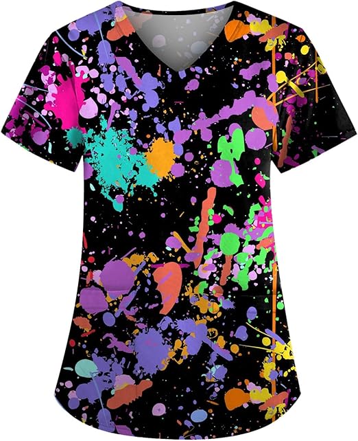 OIOLOYJM Printed Scrub Tops Women Short Sleeve V Neck Plus Size Scrubs for Womens Nursing Uniforms Shirts with Pockets