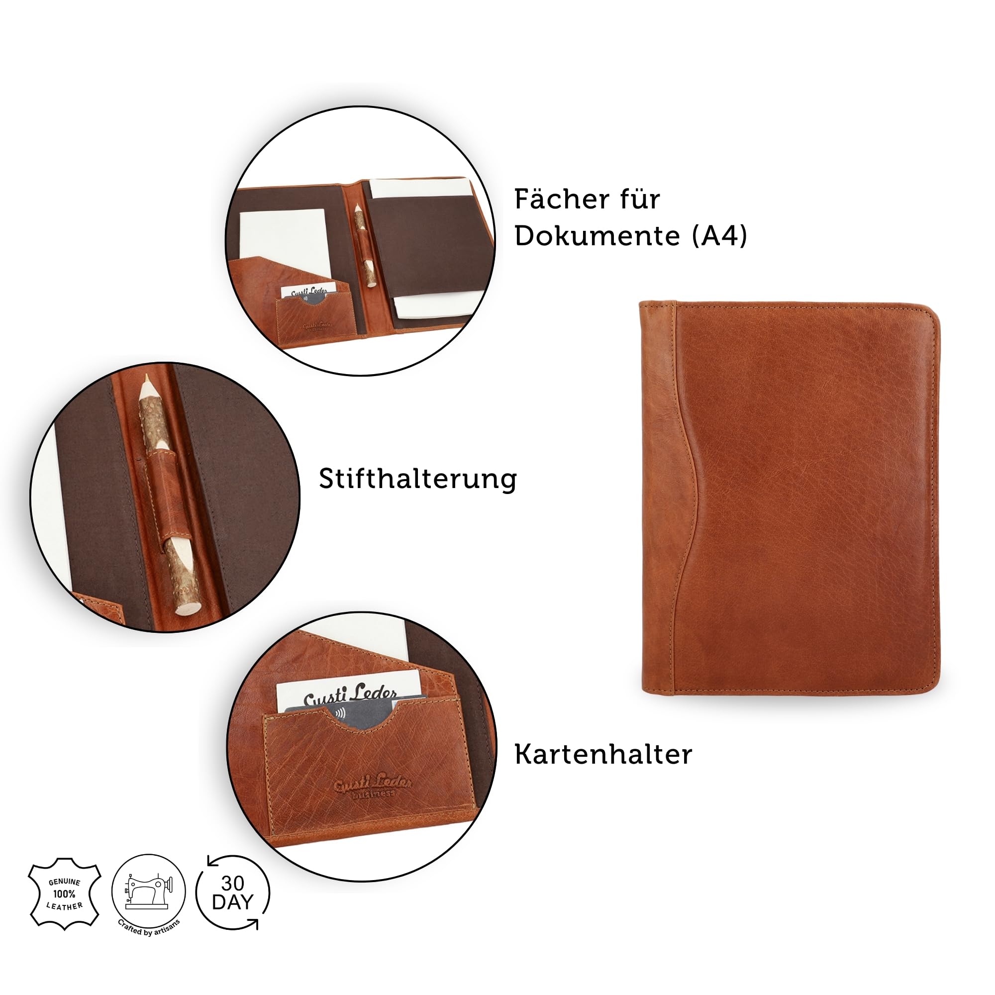 Gusti Organizer Leder-Jeppe Organizer Dokumentenmappe Aktenmappe braun Leder