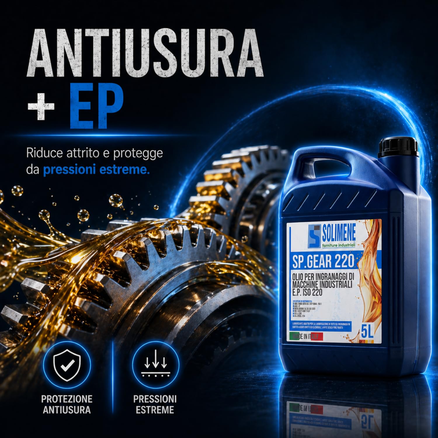 Olio per Ingranaggi Industriali EP ISO VG 220, 5 Litri - Lubrificante Gear Oil CLP Estrema Pressione, Antiusura e Antischiuma - DIN 51517/3, AGMA 9005, ISO L-CKD