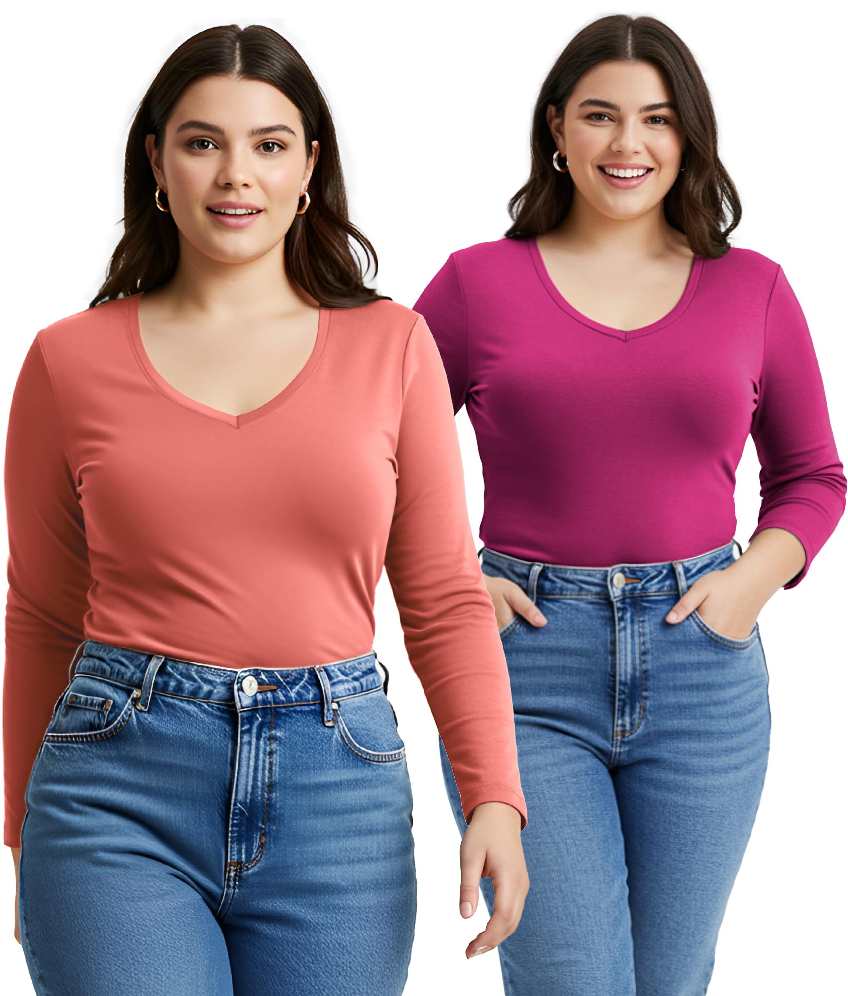 Emmalise T-shirt à manches longues et col en V pour femme Junior et grande taille