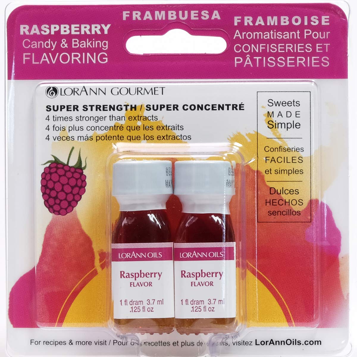 LorAnn Oils Super Strength Flavoring, Used For Candy Making, Flavoring Extracts, Baking, Hard Candy, & Flavor Oils - Bold, Natural Flavors 4X Stronger Than Extracts, Raspberry, Pack of 2, 0.125 fl oz