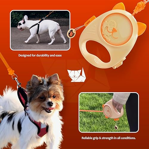 Miniatura 7 de Correa retráctil para perros y gatos, cinta de nailon fuerte de 13 pies con bloqueo automático, correa para mascotas sin enredos para perros