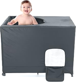 Gray Pack N Play Blackout Cover for Outdoor & Indoor, Travel Crib Blackout Cover, Pack and Play Blackout Cover, Blackout Crib Tent, Portable Cribs, Light Blocking, Crib Canopy Cover Tent
